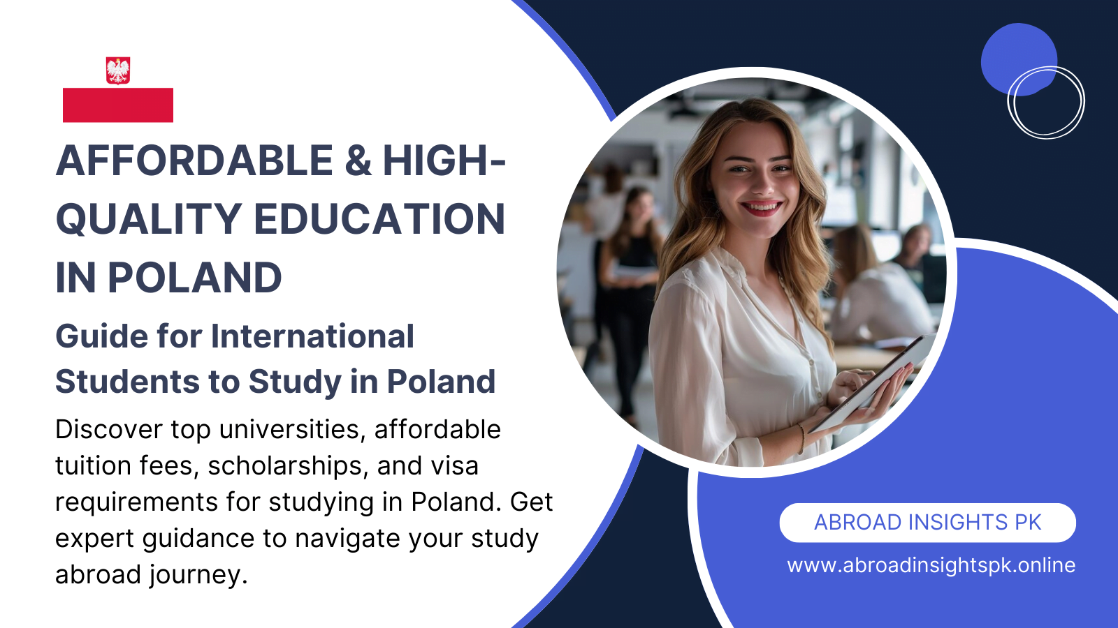 A smiling student holding a Poland flag and diploma, promoting affordable education opportunities in Poland for international students.